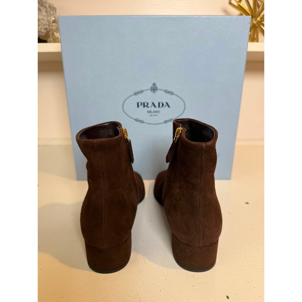 NWB Prada Suede Ankle Boots Brown Womens Size 37.5 - Picture 7 of 8